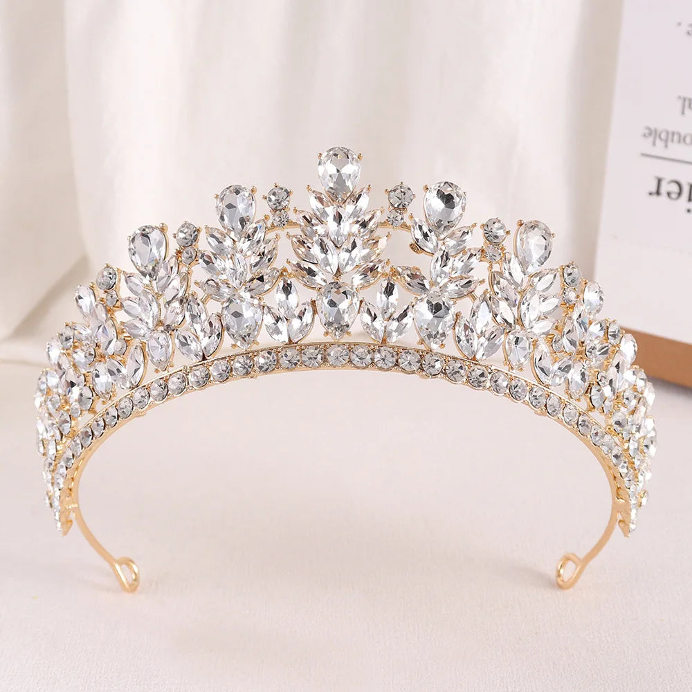 Baroque Retro Forest Wine Red Crystal Diadem Leaf Tiaras Royal Queen Bridal Crown Luxury Wedding Dress Hair Costume Accessories - EUFASHIONBAGS