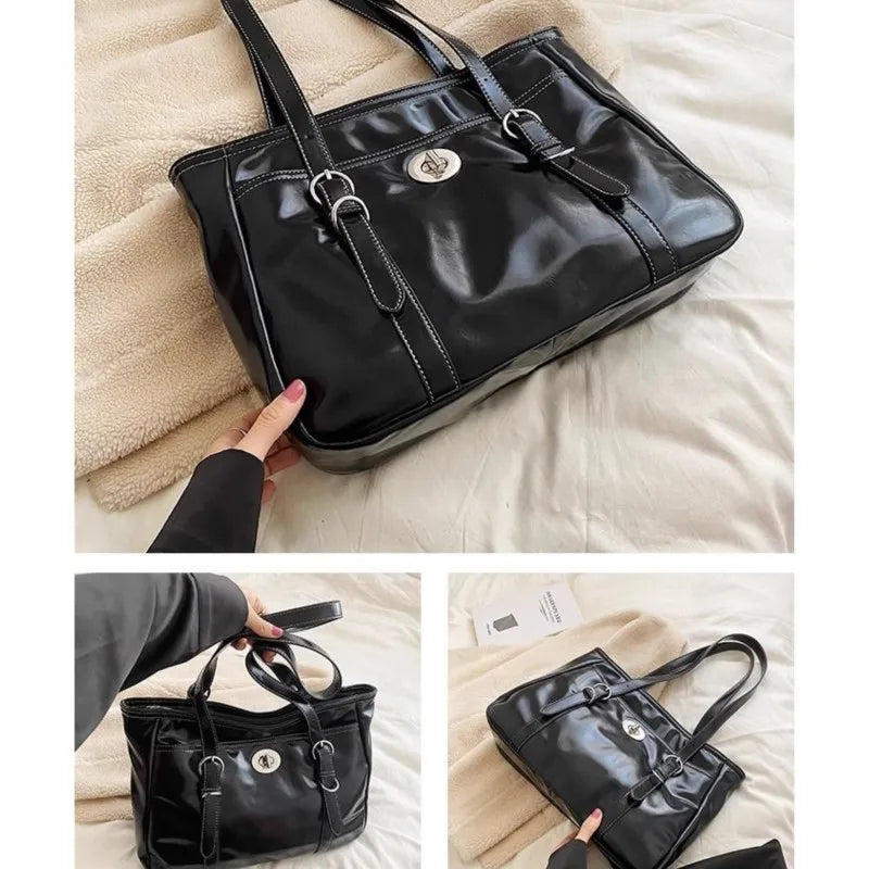 Large Black Tote Bag Women High Street Pu Leather Chic Casual Handbag Female Vintage Shoulder Bags Bolso Mujer