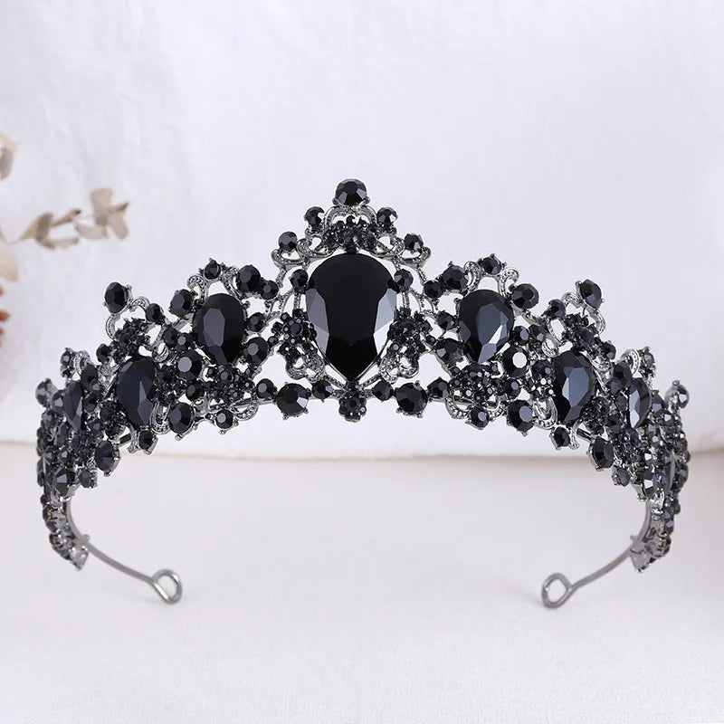 Exquisite Black Crystal Crown for Women Tiaras Headdress Prom Diadem Royal Queen Princess Bridal Crowns for Wedding Hair Jewelry - EUFASHIONBAGS