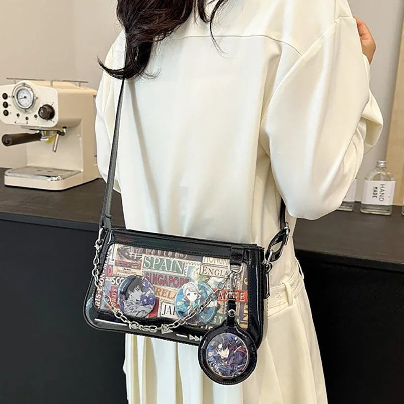 Y2K Women Ita Bags Fashion Aesthetic Dazzling E Girl Crossbody Shoulder Bags Punk Chains Subculture DIY Badge Bolso Mujer