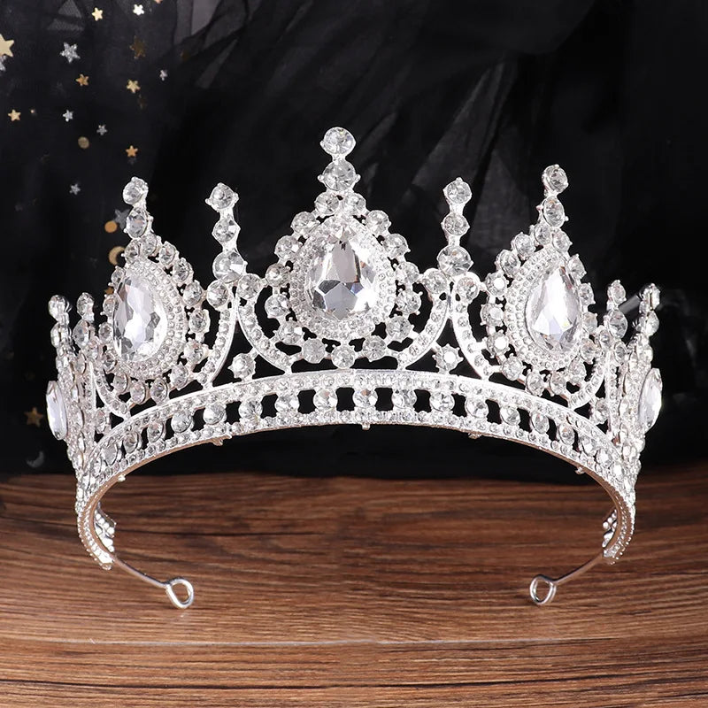 Baroque Vintage Peach Crystal Bridal Tiaras Queen Big Rhinestone Crown Women Beauty Pageant Diadem Wedding Hair Accessories Gift - EUFASHIONBAGS