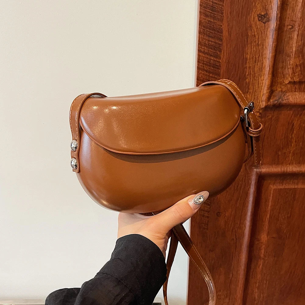 Women Mini Shoulder Bag PU Leather Saddle Messenger Bag Adjustable Strap Luxury Hobo Bag Ladies Commute Bag