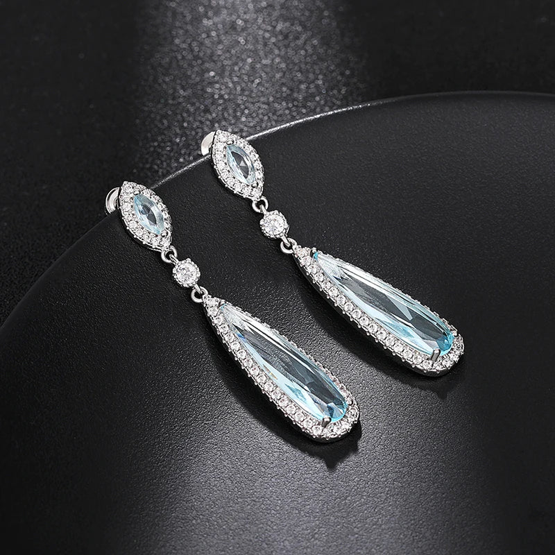 Aesthetic Light Blue Dangle Earrings for Women Fashion Contracted Design Temperament Lady Earrings Wedding Party Jewelry - EUFASHIONBAGS