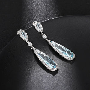 Aesthetic Light Blue Dangle Earrings for Women Fashion Contracted Design Temperament Lady Earrings Wedding Party Jewelry