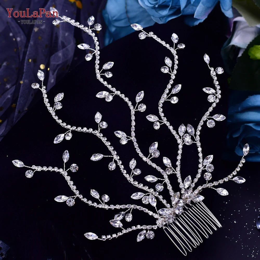 Fashion Bridal Tiara Rhinestone Wedding Head Piece Bride Side Comb Wedding Hair Accessories Women Girl Headwear - EUFASHIONBAGS