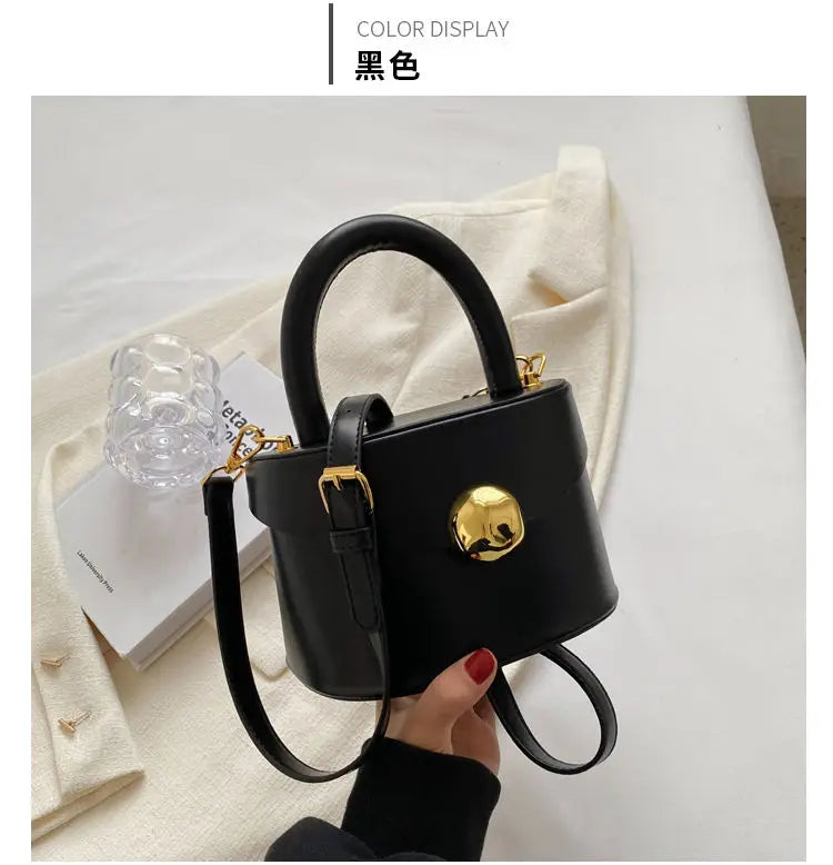 Vintage Black Messenger Bag Women Retro Leather Handle Bucket Bag Purse Fashion Versatile Crossbody Bags Bolsos - EUFASHIONBAGS