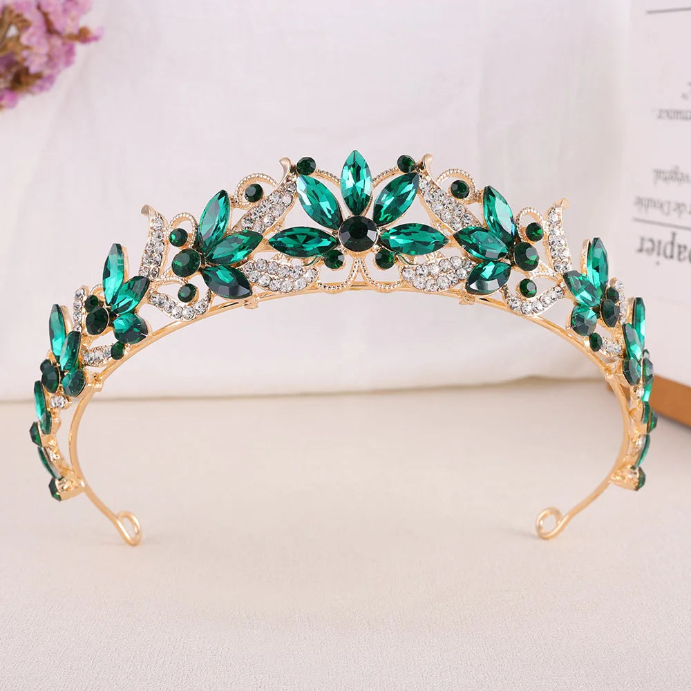 Baroque Opal Leaf Wedding Hair Tiara Crystal Bridal Tiara Crown Silver Color Diadem Veil Tiaras Bride Hair Accessories Headpiece - EUFASHIONBAGS