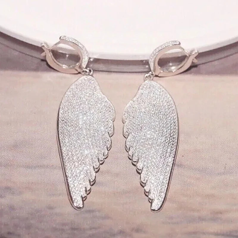 Sparkling Angel Wing Earrings with Brilliant Zirconia Female Exquisite Exaggerated Fashion Pendant Accessories Jewelry - EUFASHIONBAGS