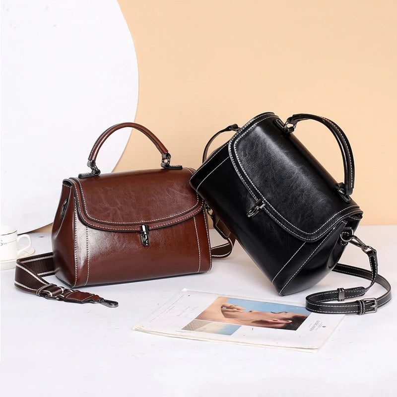 Women's Shoulder Bag Cowhide Luxury Vintage Crossbody Messenger Bag Simplicity Genuine Leather Fashion Large Capacity Handbag