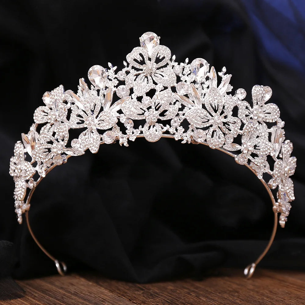 New Exquisite Butterfly Floral AB Color Crystal Crown Rhinestone Princess Pageant Diadem Wedding Hair Accessories Tiaras Jewelry - EUFASHIONBAGS