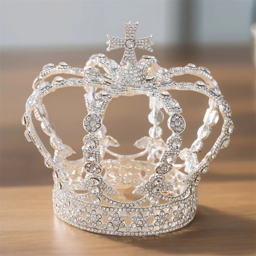 Royal Crystal Queen King Tiaras and Crowns Men/Women Pageant Prom Diadem Hair Ornaments Wedding Bridal Hair Jewelry Accessories - EUFASHIONBAGS