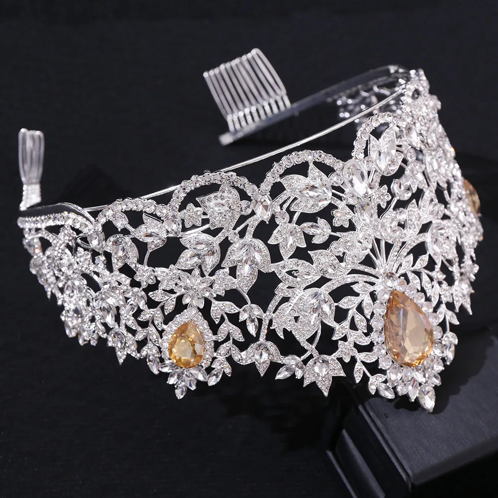 Baroque Style Miss Universe Large Rhinestone Wedding Crown Tiara Crystal Encrusted Queen Princess Tiara Pageant Hair Accessories - EUFASHIONBAGS