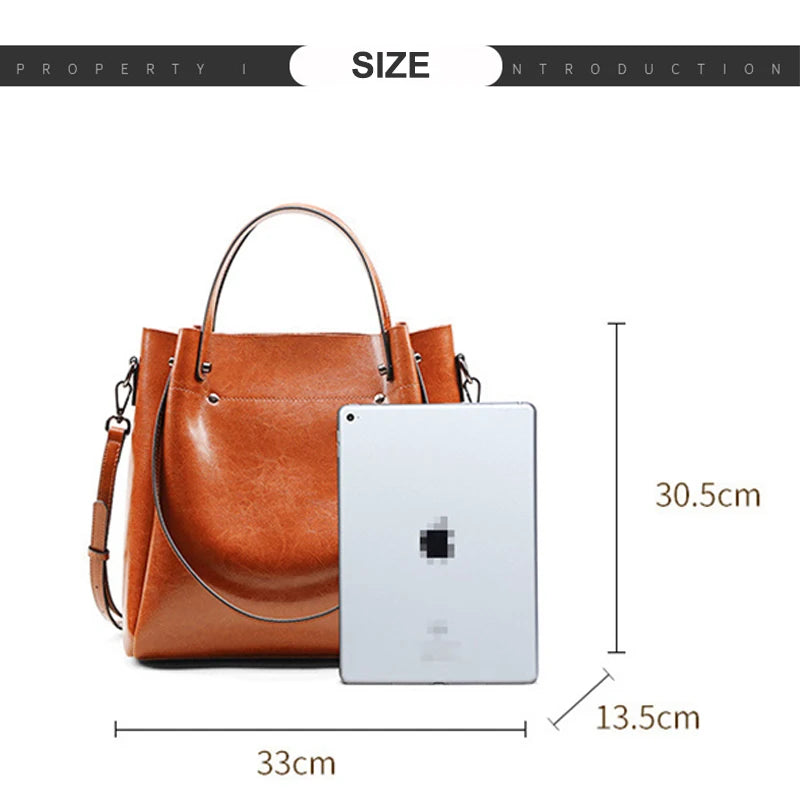 Cowhide Tote Bag Luxury Designer Vintage Women's Shoulder Bags Large High Quality Genuine Leather Female Handbag