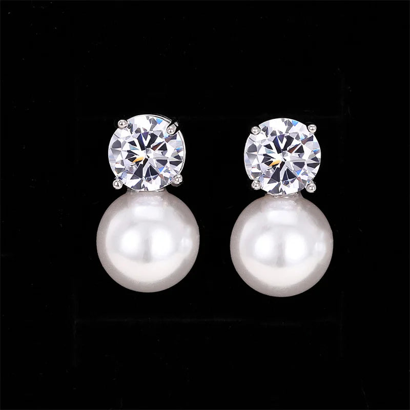 Dainty Women Imitation Pearl Stud Earrings Silver Color Eternity Wedding Earrings Daily Wear Temperament Elegant Jewelry