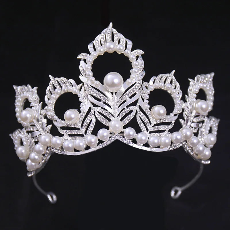 Diverse Silver Color Crystal Pearls Bridal Tiaras Crown Rhinestone Pageant Diadema Collares CZ Headband Wedding Hair Accessories - EUFASHIONBAGS