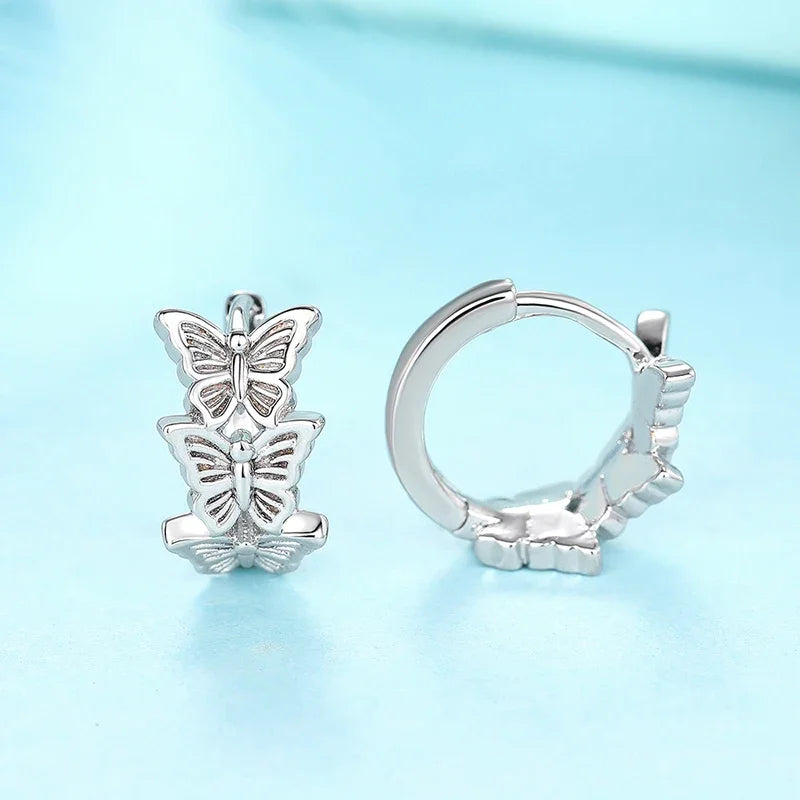 Dainty Sweet Butterfly Hoop Earrings for Women Aesthetic Hollow-out Pattern Accessories Delicate Elegant Party Jewelry