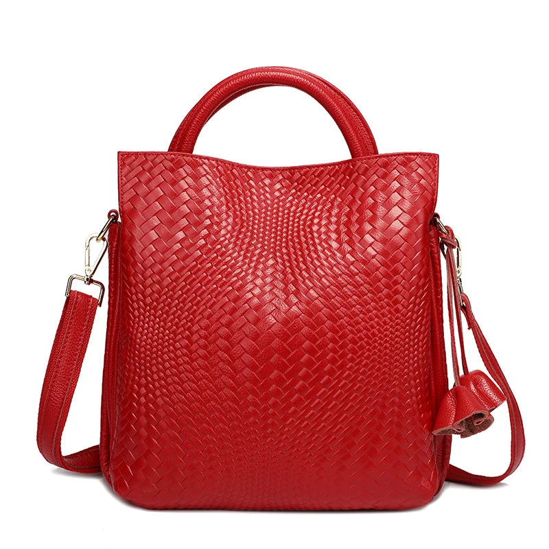 New women's handbag, large capacity woven texture bucket bag, multiple colors - EUFASHIONBAGS