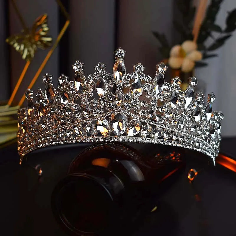 Silver Color Crystal Bridal Crown Royal Queen Tiara Rhinestone Pageant Prom Bride Diadem Princess Wedding Crown Hair Accessories - EUFASHIONBAGS