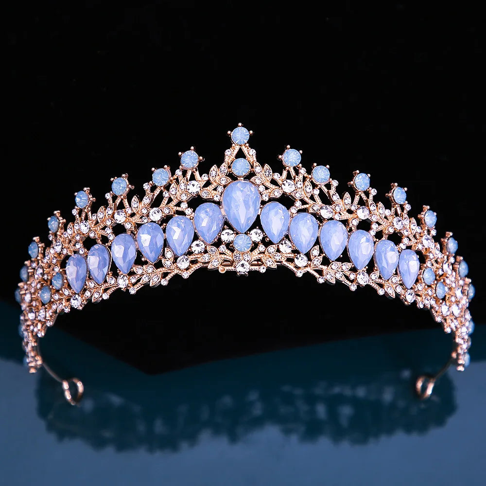 Many Styles Baroque Pink Blue Green White Opal Crystal Bridal Tiaras Crown Gold Color Rhinestone Pageant Diadem Hair Accessories - EUFASHIONBAGS