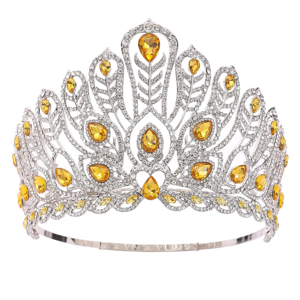 Baroque Miss Universe Paraguay Angola Big Round Crystal Wedding Crowns Rhinestone Banquet Tiaras Party Costume Hair Accessories - EUFASHIONBAGS