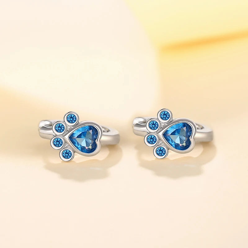 Cute Blue Footprint Design Hoop Earrings for Women Dainty Circles Pets Paw Girls Earrings Fancy Gift Statement Jewelry - EUFASHIONBAGS