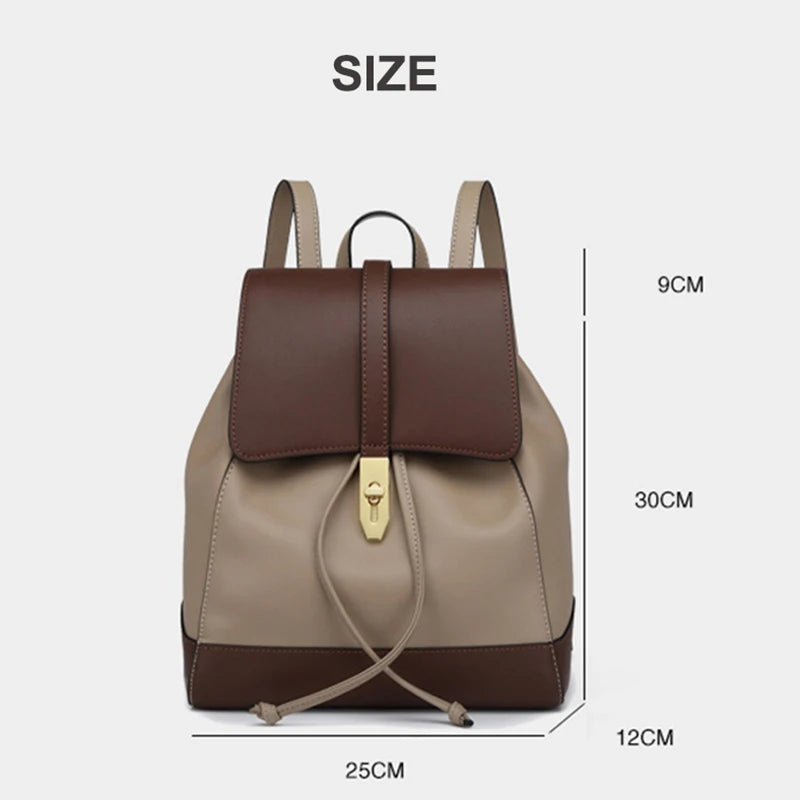 New Woman Backpack Fashion Cowhide Double Splicing Color Girls Back to School Bag Large Capacity Women's Bags