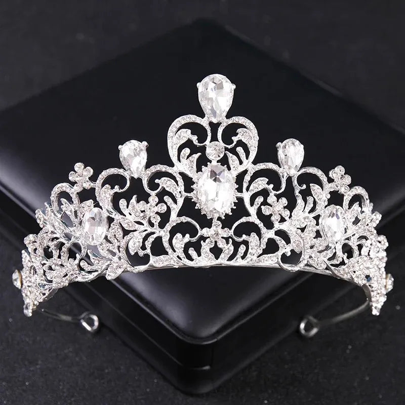 Luxury Silver Color Crystal Pearls Bridal Tiaras Crown Baroque Rhinestone Pageant Diadem Bride Headband Wedding Hair Accessories - EUFASHIONBAGS