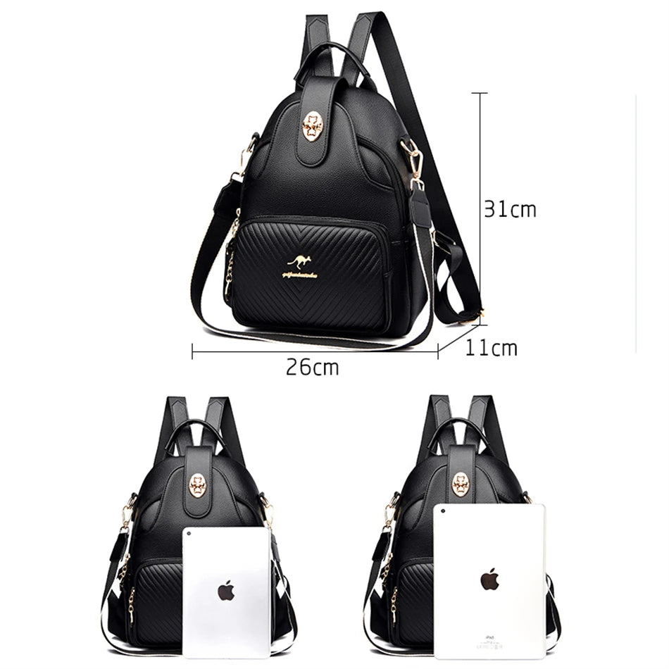 Designer Multifunctional Backpacks Women Fashion Anti theft Leather Travel Backpack Large Capacity School Bags for Teenage Girls - EUFASHIONBAGS