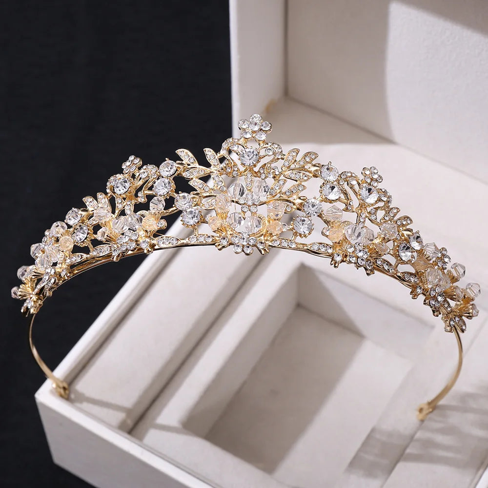 Baroque Luxury Handmade Crystal Beads Flowers Bridal Tiaras Crown Rhinestone Pageant Diadem cz Headband Wedding Hair Accessories - EUFASHIONBAGS