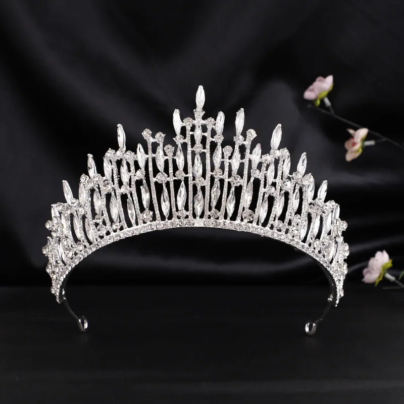 Luxury Crystal Wedding Hair Tiara Rhinestone Bridal Tiara Crown Silver Color Diadem Veil Tiaras Bride Hair Accessories Headpiece - EUFASHIONBAGS