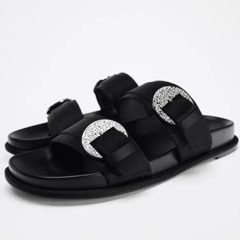 Rhinestone buckle Platform slippers women Non Slip Open toed beach slides Classics brand Flats Sandals Female pantuflas mujer