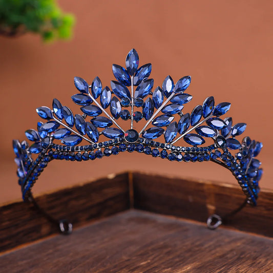 Dark Blue Bridal Crowns Vintage Baroque Rhinestone Tiaras Headdress Pageant Diadem Party Wedding Crown Jewelry Hair Accessories