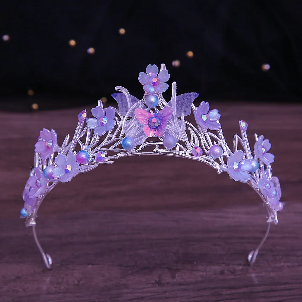 Baroque Crystal Pearl Flowers Bridal Crown Tiaras Rhinestone Pageant Diadem Butterfly Hairband Wedding Costume Hair Accessories - EUFASHIONBAGS