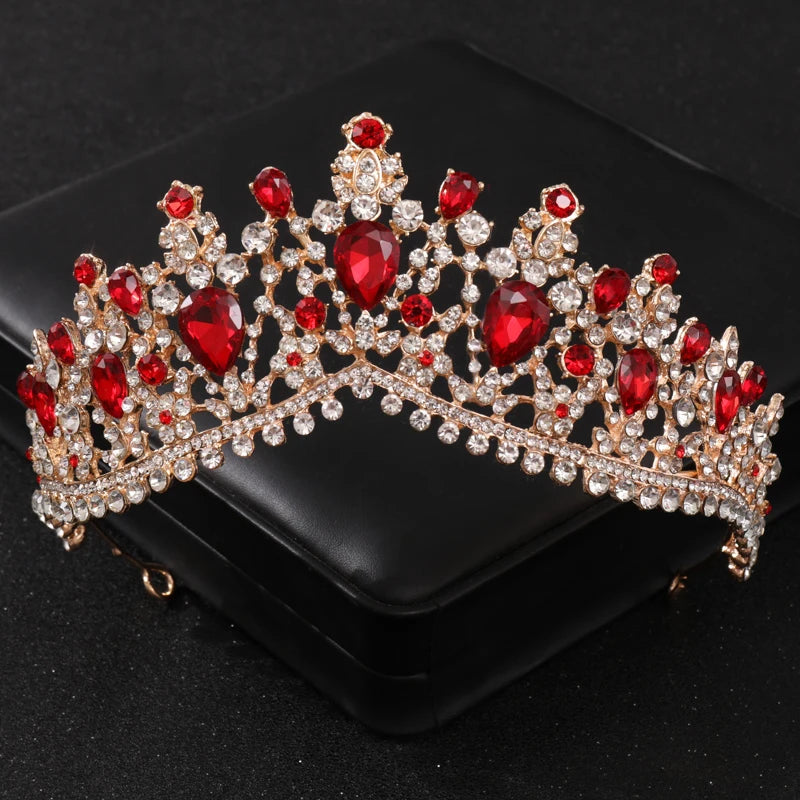 Baroque Gold Color Red Crystal Tiaras And Crowns Rhinestone Bridal Diadem Crown Tiara For Women Wedding Hair Accessories Jewelry