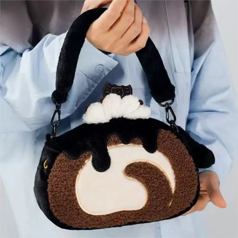 Plush Circular Black Cat Hand Bag Women New Retro Creative Cute Handheld Y2k Messenger Bag Casual Crossbody Bags - EUFASHIONBAGS