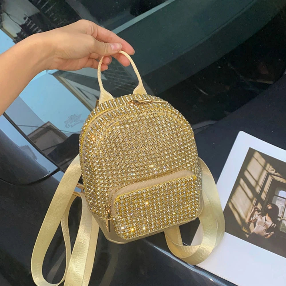 Women's Shiny Diamond Studded Sequined School Bag 2025 New Niche High-end Small Backpack College Students Shoulder Bag - EUFASHIONBAGS