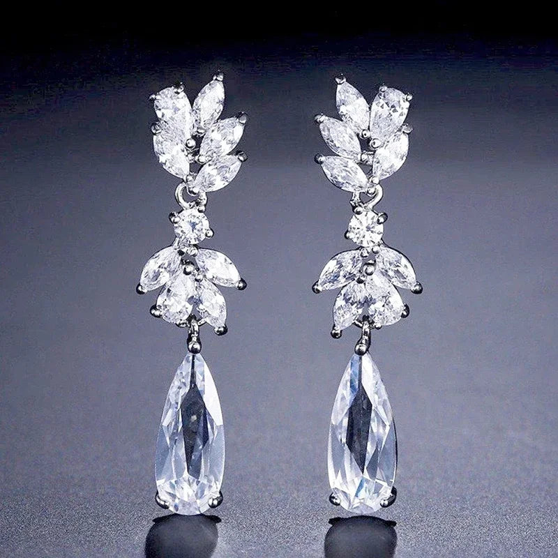 Exquisite Flower Long Drop Earrings for Women Fresh Wedding Band Jewelry Trendy Attractive Party Ear Accessories - EUFASHIONBAGS