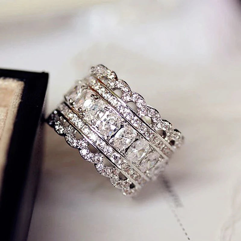 Gorgeous Women Wedding Eternity Rings Full Paved Bling Bling CZ Crystal Silver Color Rings for Party New Fashion Jewelry - EUFASHIONBAGS