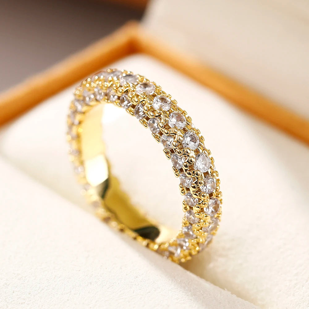 Gold Color Women's Ring Series with Brilliant Cubic Zirconia Fashion Rings Wedding Engagement Bands Jewelry