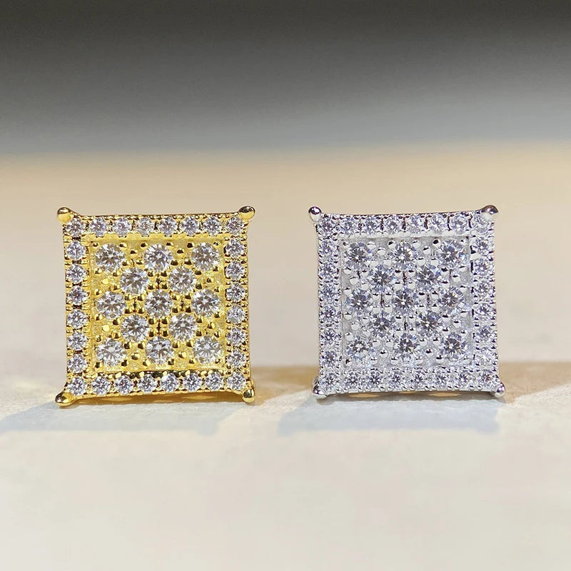 Stylish Square Shape Stud Earrings Female Luxury Gold Color/Silver Color Bright CZ Accessories Shining Fashion Jewelry