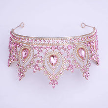 Cargar imagen en el visor de la galería, Baroque Luxury Pink Crystal Royal Queen Wedding Crown Rhinestone Bride Diadem Pageant Headdress Tiaras Hair Jewelry Accessories