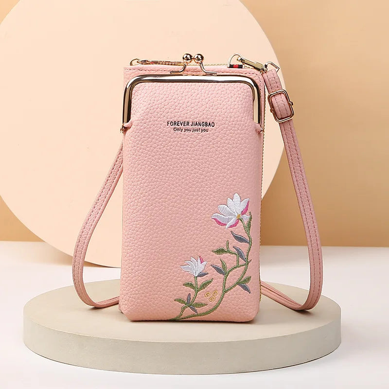 New Women's Bag Long Embroidered Mobile Phone Bags Female Shoulder Crossbody Bag Cards Holder Coin Wallet Girls Handbag