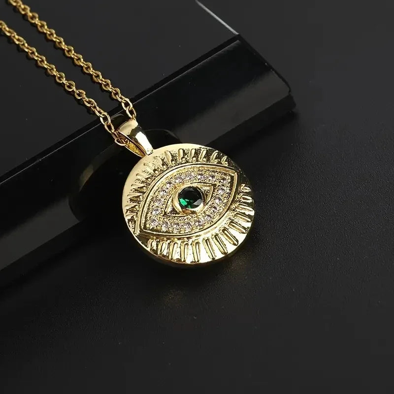 Evil Eyes Design Pendant Necklace Women Punk Green Eyes Necklace Hip Hop Girl Cool Accessories Luxury CZ Jewelry Dropship - EUFASHIONBAGS