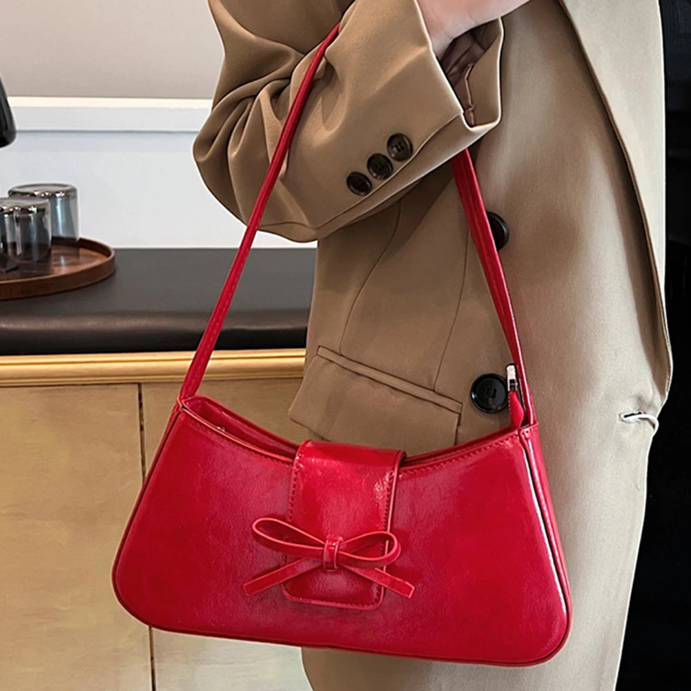 Fashion PU Leather Shoulder Bag for Women Y2K Bag for Girls Leisure Armpit Red Handbag Purses Travel Underarm Luxury Hand Bag