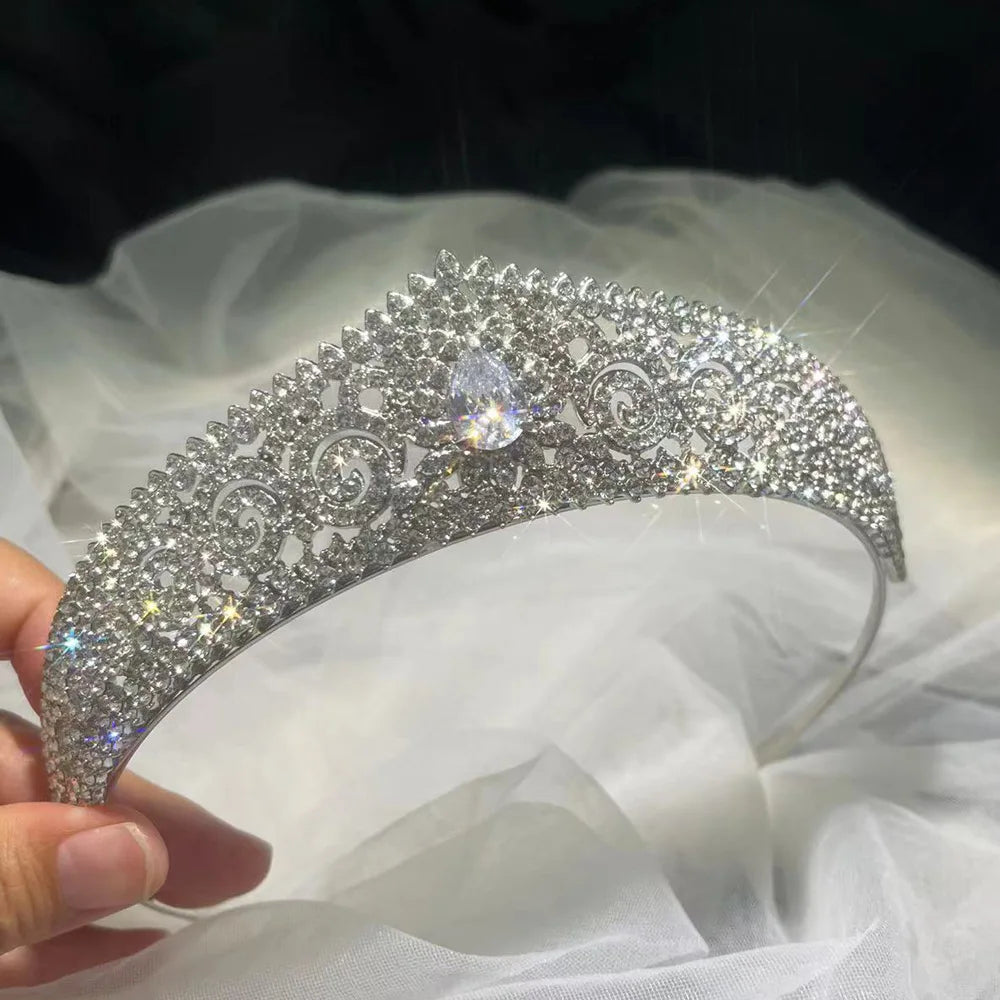 Luxury AAA Cubic Zircon Bridal Tiaras Crowns Crystal Headdress Rhinestone Pageant Diadem Bride Headband Wedding Hair Accessories - EUFASHIONBAGS