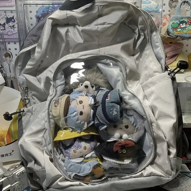 Y2K Backpacks Female Casual Large Capacity Detachable Transparent Doll Show Mochilas Harajuku Silver Aesthetic Women Bags