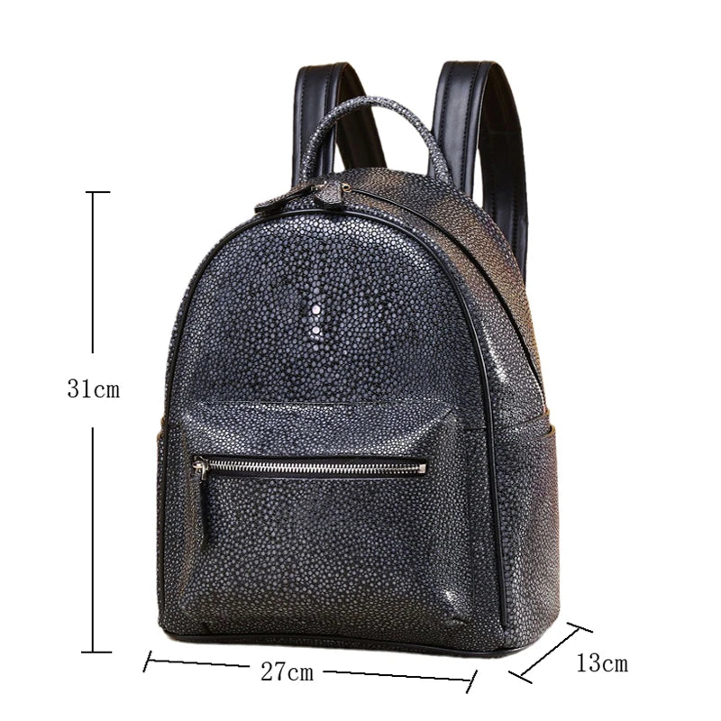 Winter New Women's Backpack Casual High Capacity Backpack Pearl Fishskin Bags Genuine Leather Schoolbag Female Bag - EUFASHIONBAGS