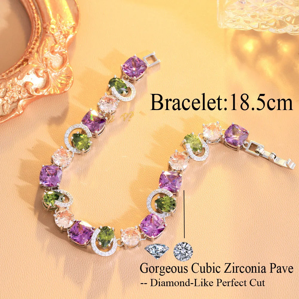 Genuine Cubic Zirconia Sparkling Purple Olive Green CZ Stone Charm Female Engagement Party Bracelets Jewellery - EUFASHIONBAGS