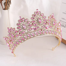 Cargar imagen en el visor de la galería, Baroque Pink Crystal Royal Queen Wedding Crown Rhinestone Bridal Diadem Pageant Headdress Bride Tiaras Hair Jewelry Accessories