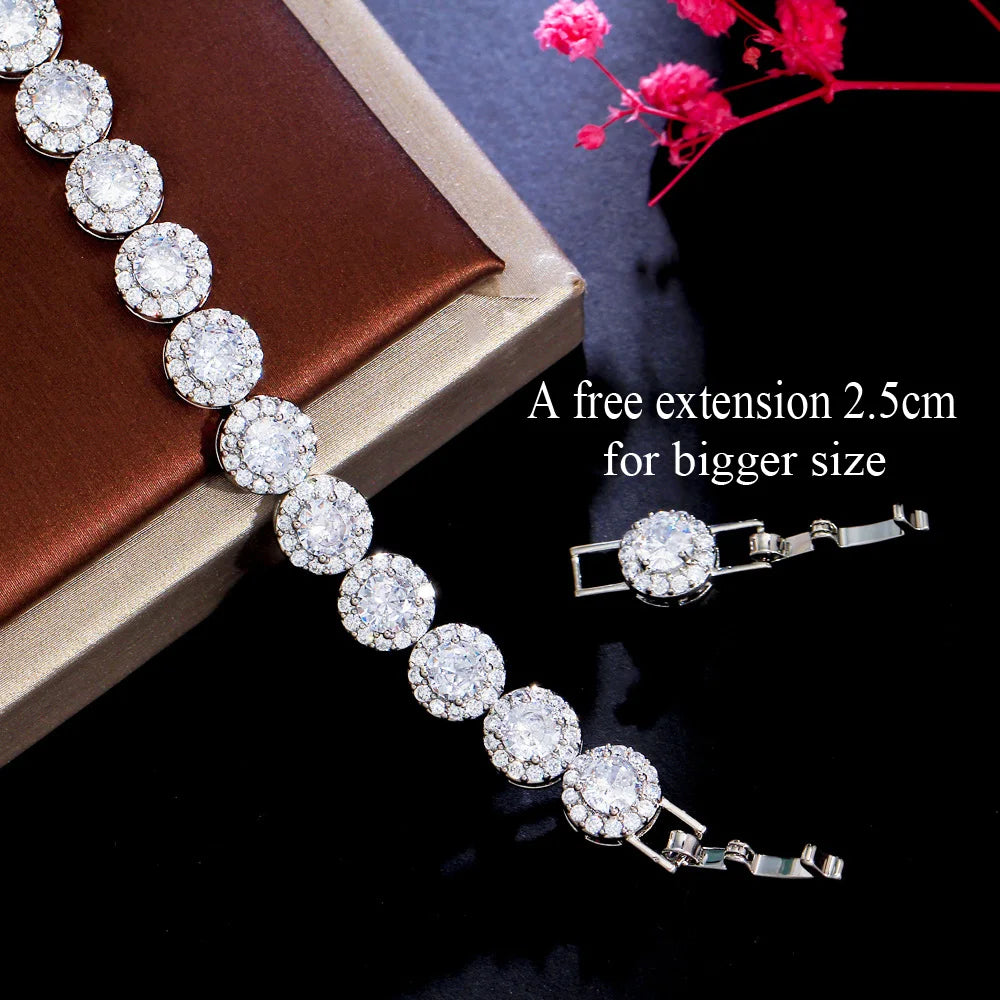 /Glittering Round Cubic Zircon Pave Silver Color Women Wedding Banquet Engagement Bracelets for Brides Jewelry - EUFASHIONBAGS